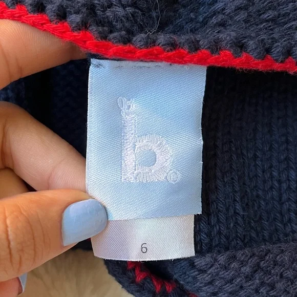 Bella Bliss 100% Handmade Knit Cardigan Dark Navy Red Edges Size Girls 6 - Picture 4 of 5